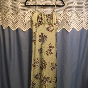 Sage Green Floral Spaghetti-Strap Maxi Dress